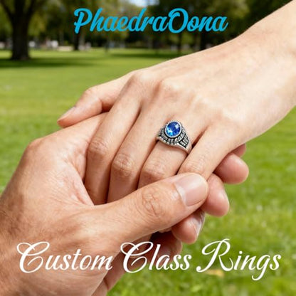 PhaedraOona Personalized Class Rings S925 - Custom Men Women Birthstone Graduation Ring Perfect High School Graduation Gift for 2026