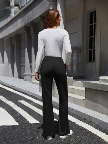 DLOODA Womens High Waist Dress Pants Business Casual Work Pants Stretchy Bootcut Pull On Slacks Office Trousers with Pockets Black L