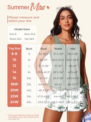 Summer Mae Blouson Women’s Tankini Swimsuits with Shorts Tummy Control Bathing Suits Side Pockets Green Shadow X-Large 2026