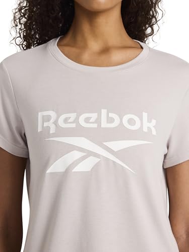 Reebok Women’s HD Crewneck T-Shirt, Standard Fit, Lightweight Stretch Poly Soft Jersey Fabric, Ashes of Rose, Medium