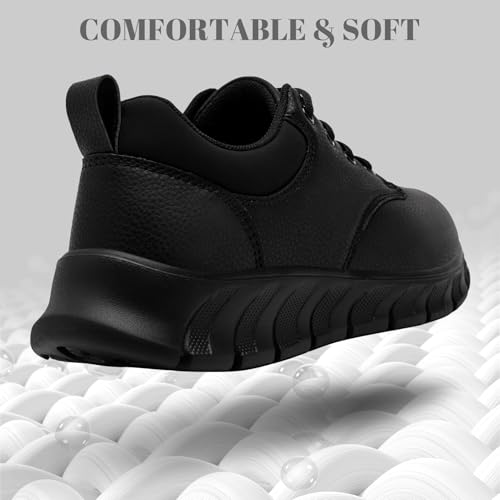 Mens Non Slip Work Shoes Waterproof Oil-Proof PU Leather Food Service Restaurants Kitchen Chef Shoes Comfy Walking Sneakers Lightweight Classic Stylish Casual Office Footwear A All Black