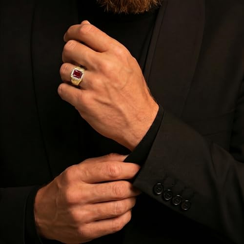 PEIMKO Red Ruby Ring for Men 14K Gold Plated in Sterling Silver Celtic Knot Red Ruby Wedding Band Ring Size 7