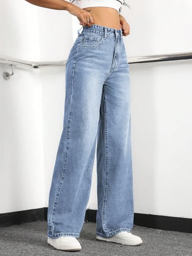 Mars power Straight Leg Jeans for Women,High Waisted Wide Leg Loose Stretchy Boyfriend Denim Pants Baggy Jeans for Women (US, Alpha, X-Small, Regular, Regular, Lightblue)