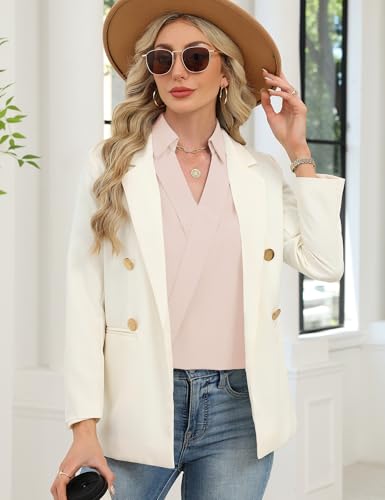 LOMON 3/4 Length Sleeve Womens Tops Dressy Casual Blouses V Neck Collared Shirts Summer Trendy Office Outfits 2026 (Apricot,XL)
