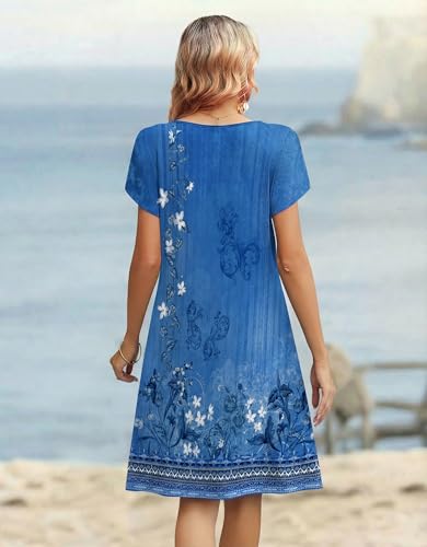 Zeagoo Spring Dresses for Women 2026 Womens Hawaiian Dresses Casual A Line Dress with Pockets Summer Bohemian Knee Length Loose Sundress Blue-PrintedL