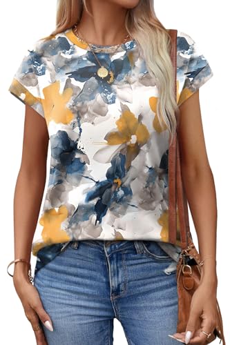 Alaroo Spring Tops for Women 2026 Casual Dressy Tops for Women Short Sleeve Shirts Print 08 M