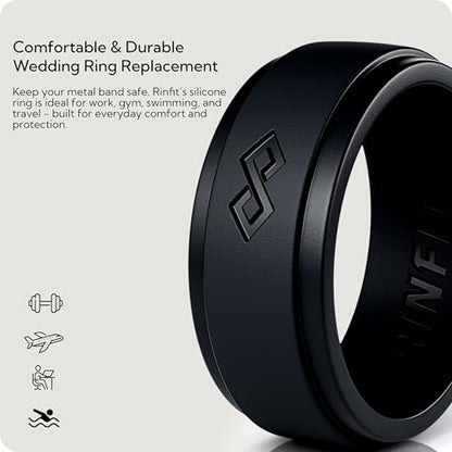 Rinfit Silicone Rings for Men 9mm Wide, 2mm Thick - Mens Rubber Wedding Bands - Infinity Silicone Rings for Him - Patented Design - Pack C, Size 10