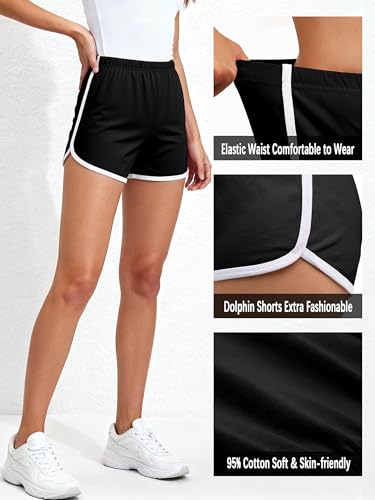 URATOT Women's Cotton Shorts Gym Shorts Yoga Shorts Summer Running Active Shorts Dance, Pack of 2 Black, Dark Grey