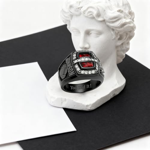 Lypic Custom Class Ring for Men 925 Sterling Silver High School Rings with Birthstone Personalized Black Graduation Ring for Men Style 01