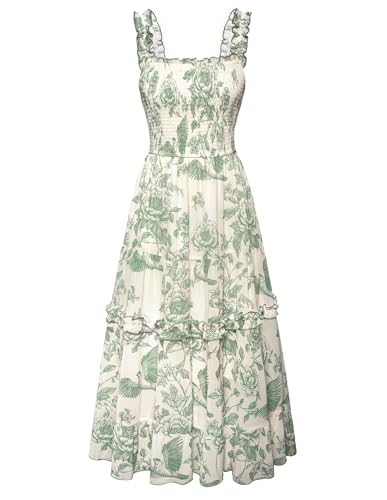 Women Summer Dresses 2026 Sundresses Sleeveless Midi Flowy Floral Dress Green L