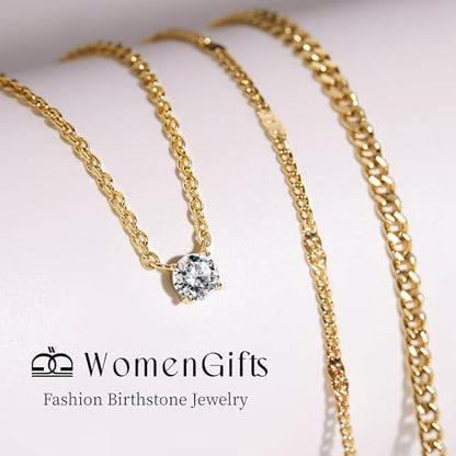 WomenGifts Layered Gold Necklaces for Women, 14K Gold Plated Dainty Cute Pendant Necklace Jewelry Set, Chunky Stackable Cuban Chain Choker Collar, Trendy Waterproof Non Tarnish Jewelry Gift for Mom