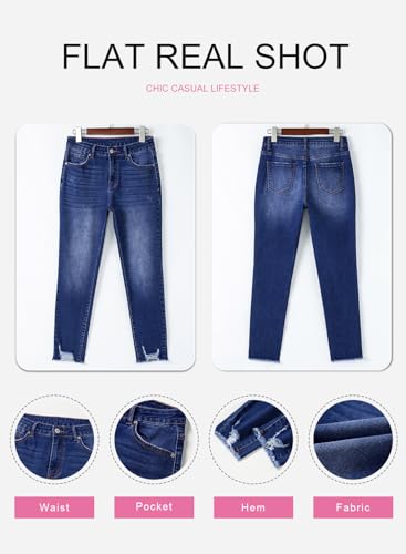 SHEWIN High Waisted Jeans for Women Skinny Fit Shaping Stretchy Jeans Trendy Raw Hem Denim Pants for Women 2026 Dirty Blue Size 4