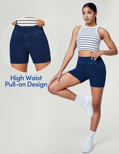 IUGA Stretchy Jean Shorts for Women High Waisted Pull On Jorts with Pockets Denim Shorts Women Summer Casual Shorts 2026 (Dark Blue, X-Large)