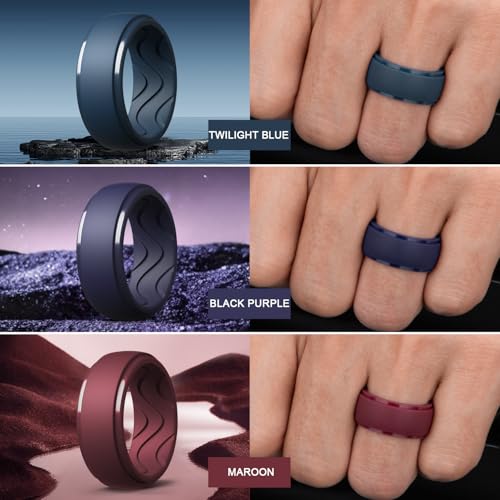 Egnaro Men's Silicone Rings 10mm Wide 2.5mm Thick, Rubber Wedding Bands with Inner Arc Ergonomic Breathable Design, 1/4/5/7 Variety Multipack