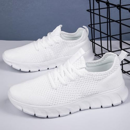 RJYWGS White Sneakers for Women Men Tennis Shoes Running Gym Sneaker Slip On Walking Lightweight Athletic Workout Fashion Sports Shoes White Size Women 8.5/ Men 7