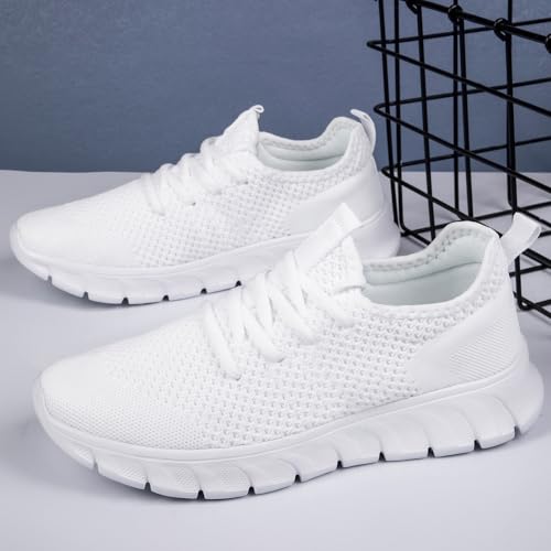 RJYWGS White Sneakers for Women Men Tennis Shoes Running Gym Sneaker Slip On Walking Lightweight Athletic Workout Fashion Sports Shoes White Size Women 8.5/ Men 7