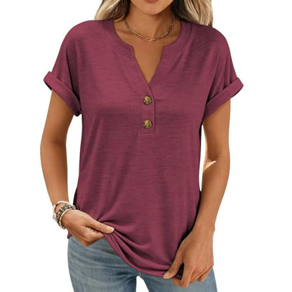 Women Tops 2 Pack Shorts Sleeve Shirts V Neck Henley Tops Spring Summer Trendy Casual Blouses Vacation Women Clothes 2026