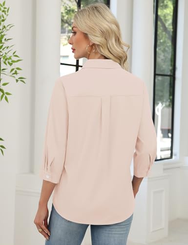 LOMON 3/4 Length Sleeve Womens Tops Dressy Casual Blouses V Neck Collared Shirts Summer Trendy Office Outfits 2026 (Apricot,XL)