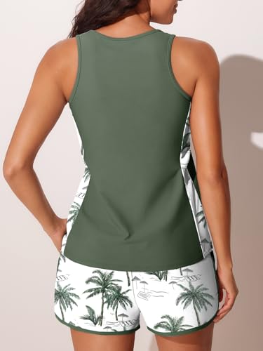 Summer Mae Blouson Tankini Swimsuits for Women 2026 Tummy Control Two Piece Bathing Suits with Sporty Pockets Swim Shorts Green Shadowa Size 14