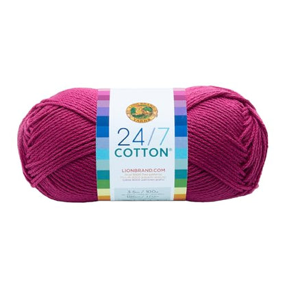 Lion Brand Yarn, 24/7 Cotton Mercerized Lightweight Yarn for Knitting, Crochet, and Crafts, Rose, 1 Pack, 185 Yards of Natural Fiber for Breathable Tops, Durable Bags, and Easy-Care Dish Cloths