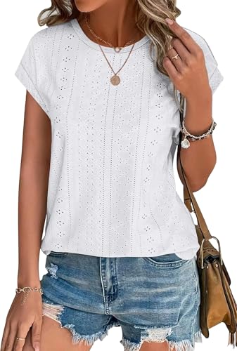 XIEERDUO Womens Tops Summer 2025 Trendy Short Sleeve Blouses White Shirts Beach Vacation Clothes for Women Fall Fashion Must Haves XL