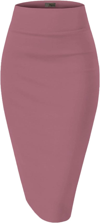 Women's High Waist Pencil Skirt - Premium Stretch Ponte Business Professional Below Knee 1073t-dark Rose
