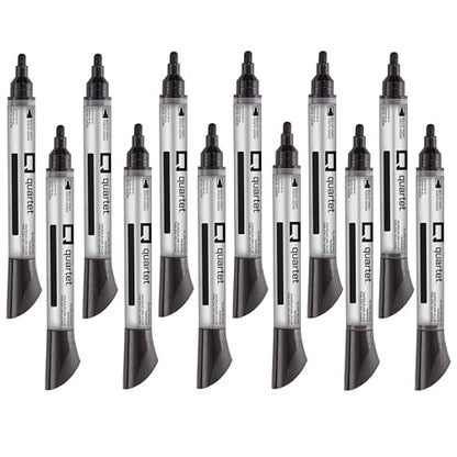 Quartet Glass Board Dry Erase Markers, Premium, Bullet Tip, Black, 12 Pack (79553)