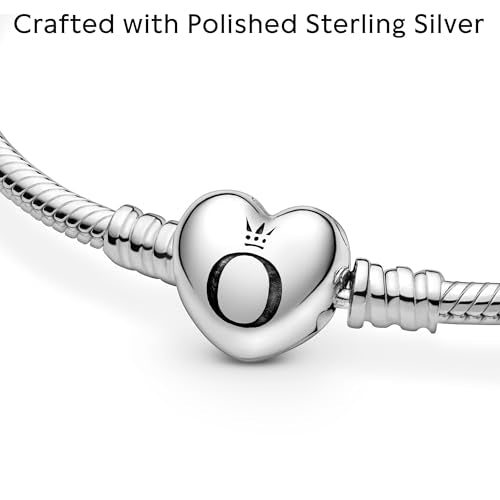 PANDORA Heart Clasp Snake Chain Bracelet - Heart Clasp - Romantic Jewelry for Her with Gift Box - Compatible Moments Charms - Sterling Silver - 7.5"