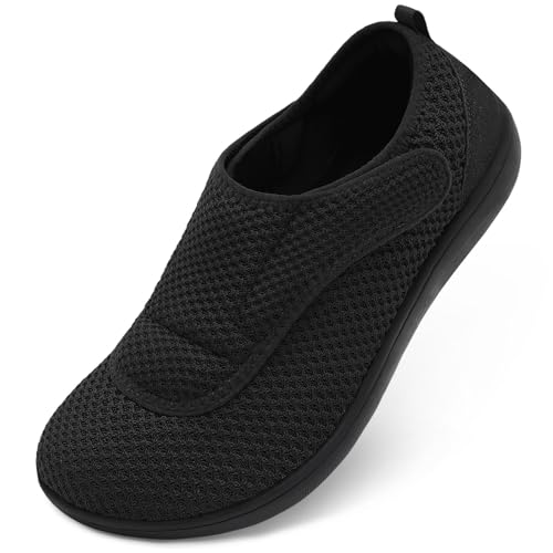 Scurtain Mens Walking Shoes Wide Width Diabetic Shoes for Men Elderly Seniors Adjustable Swollen Feet Neuropathy Orthopedic Edema Shoes Breathable Indoor Outdoor Slippers Size 13 Black