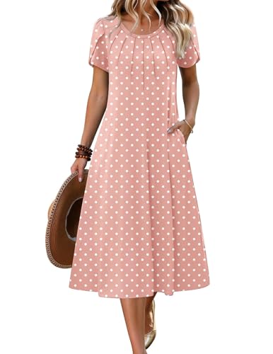 Zeagoo Womens Plus Size Long Dress Floral Sundress for Women Polka Dot Dress Modest Summer Dresses Loose Fit A Line Dresses, Pink Dot 2XL