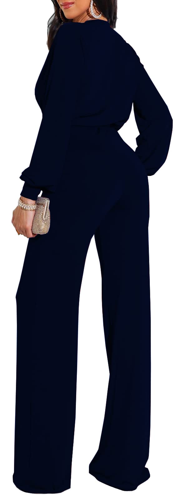 shengfan Formal Jumpsuits for Women Dressy Evening Sexy Deep V Neck Plus Size Long Wide Leg Pants Rompers Clubwear