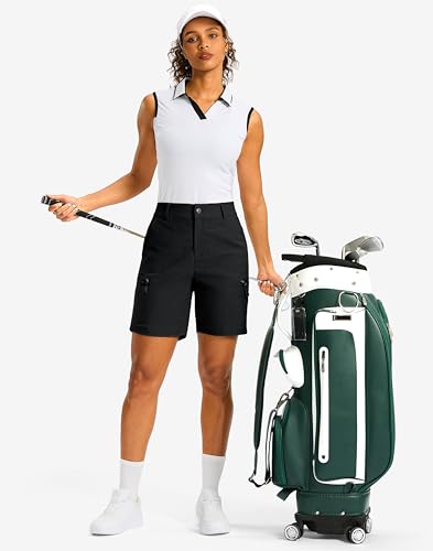 G Gradual Women's 7" Hiking Cargo Shorts Quick Dry Lightweight Golf Outdoor Work Summer Travel Shorts with Pockets(Black,M)