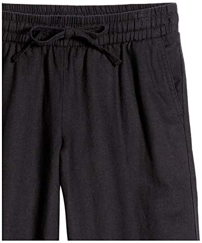 Amazon Essentials Women's Pull On Linen Blend Drawstring Relaxed Fit Wide Leg Pant, Black, Medium