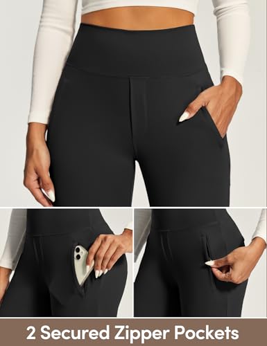 IUGA Stretchy Dress Pants Women High Waist Work Pants Business Casual Bootcut Slacks Pull On Trousers with Zipper Pockets Black