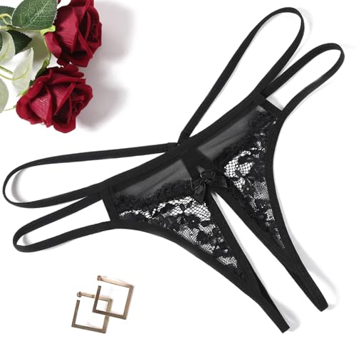 Avidlove Women Lace Panties Floral Lace Briefs Mesh Hollow Out G-String Thongs T-back Underwear Black XL