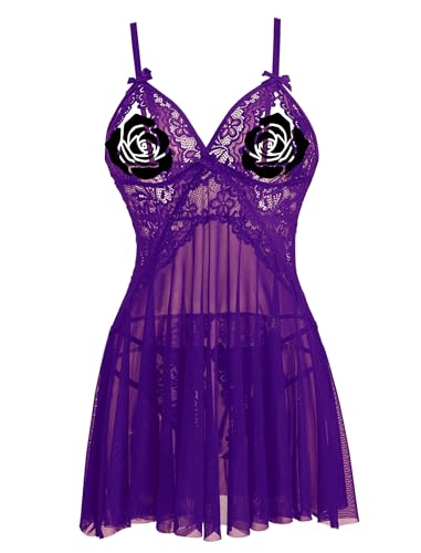 Avidlove Sexy Lace Babydoll Dress Lingerie for Women Intimate Clothing Exotic Boudoir Outfits Purple Small