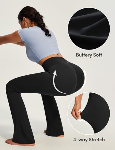 IUGA Mini Flare Leggings for Women Tummy Control Hidden Scrunch Butt Flared Yoga Pants with Pockets No Front Seam Workout Black
