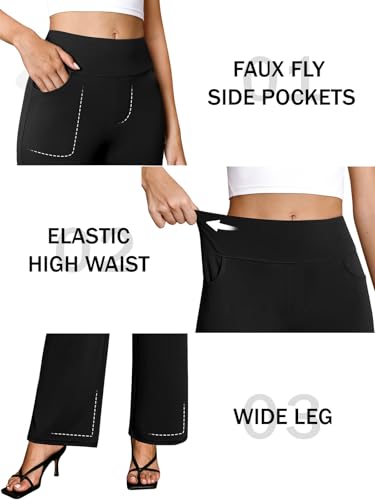 COPYLEAF Wide Leg Yoga Pants Women Stretch Dress Work Pants with Pockets Lounge Casual Sweatpants(Black XL)