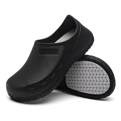 JSWEI Size 11.5 Nursing Nurse Shoes - Black Gardener Men Indoor & Outdoor Chef Shoes - Non-Slip Water Proof Work Mens Clogs - Comfortable for Office & Working