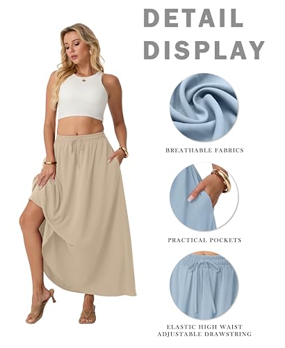Lepunuo High Waisted Maxi Skirt Womens Summer Casual Flowy Trendy Floral Long Skirts with Pockets