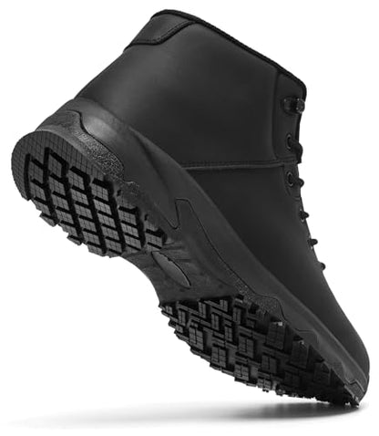 SHULOOK Non Slip Work Boots for Men Slip Resistant Shoes Waterproof Food Service Chef Kitchen Restaurant Working Boots Casual Leather Ankle Boot Outdoor Walking Booties Black Size 8.5