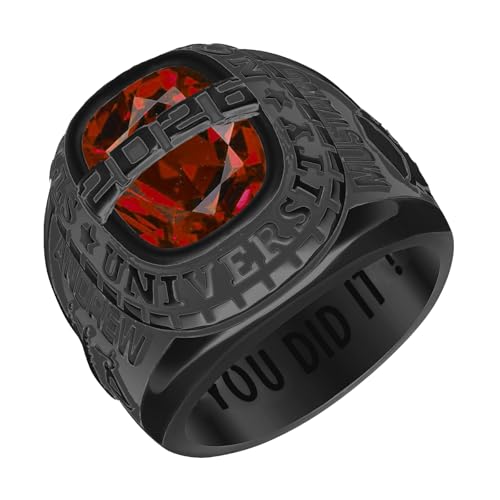Lypic Personalized 925 Sterling Silver Class Ring for Men High School Graduation Ring 2024 College Ring with Birthstone Customized Graduation Jewelry for Men (Style 21)