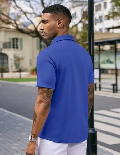 COOFANDY Men's Untucked Shirts Short Sleeve Regular Fit Summer Button Down Shirts Classic Blue XXL