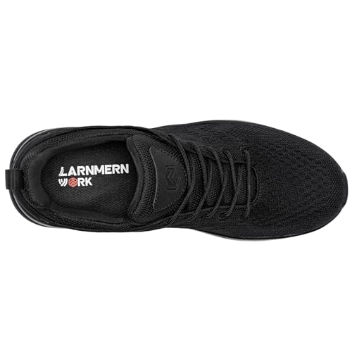 LARNMERN Men Non Slip Work Sneakers Water Resistant Food Service Zapatos Trabajo Antideslizantes Walking Shoes Waterproof Shoes Slip-on, Black 11 Wide