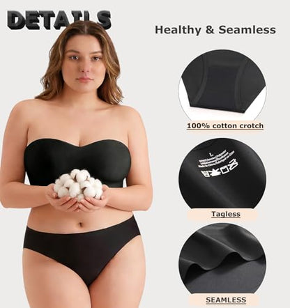 FINETOO 6 Pack Women’s Seamless Hipster Underwear No Show Panties Invisibles Briefs Soft Stretch Bikini Underwears XS-XXL(L)
