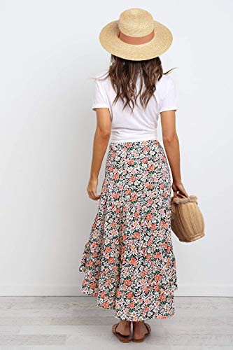 PRETTYGARDEN Women’s Bohemian Tie Dye Print Long Skirts Button Down High Waist Split A-Line Maxi Skirt (Floral Black, Medium)