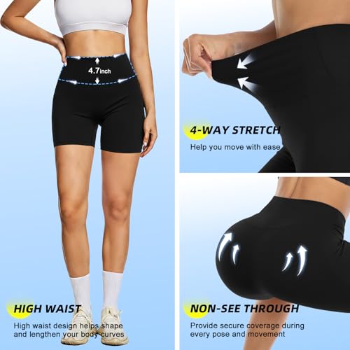 FULLSOFT High Waisted Biker Shorts for Women-5" Tummy Control Fitness Athletic Workout Running Yoga Gym Soft Compression Black Bike Volleyball Spandex Comfy Shorts (Black,Large-X-Large)