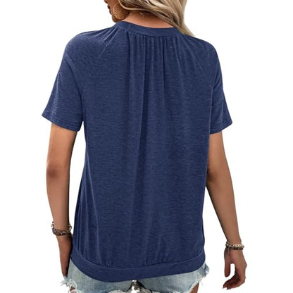 2 Pack Summer Tops for Women V Neck Shorts Sleeve Casual Ruched Tops Women T Shirts Clothes Trendy 2026