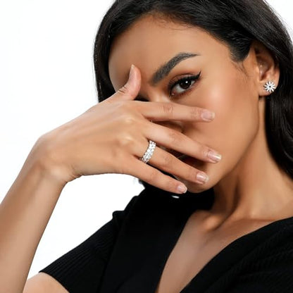 MDFUN 18K White Gold Plated Round-Cut Cubic Zirconia All-Around Band Ring Cocktail Jewelry for Women and Men Size 7
