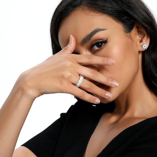 MDFUN 18K White Gold Plated Round-Cut Cubic Zirconia All-Around Band Ring Cocktail Jewelry for Women and Men Size 7